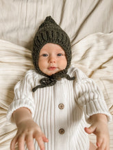 Load image into Gallery viewer, Army Green Elliot Wool Knit Baby Bonnet
