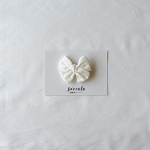 White Jacquard Weave Floral Small Pinwheel Bow