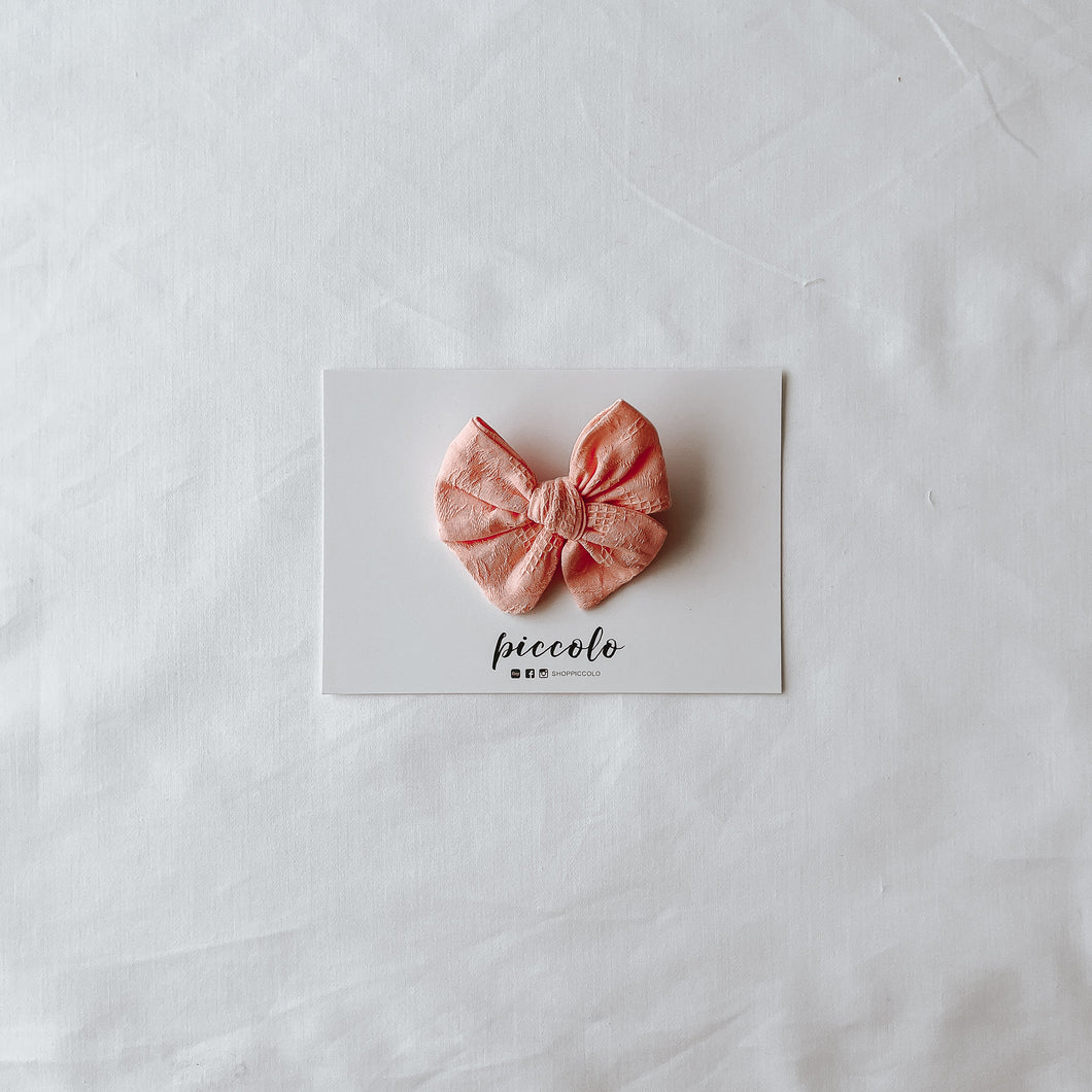 Peachy Pink Jacquard Weave Floral Small Pinwheel Bow