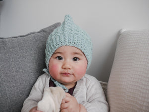 Mint Bell Wool Knit Baby Bonnet