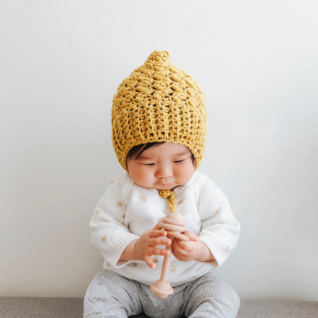 Mustard Bell Cotton Knit Baby Bonnet