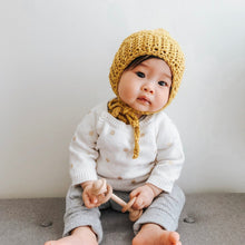 Load image into Gallery viewer, Mustard Elliot Wool Knit Baby Bonnet
