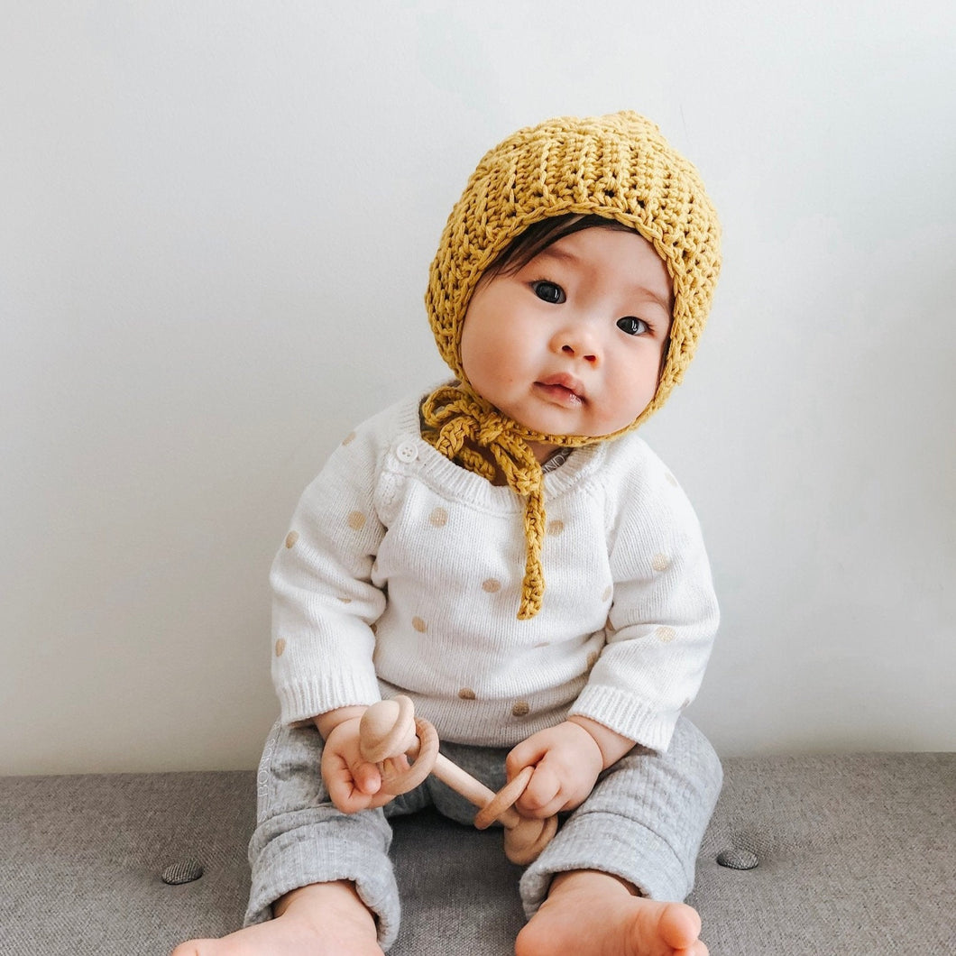 Mustard Elliot Wool Knit Baby Bonnet