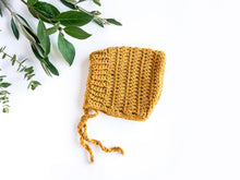 Load image into Gallery viewer, Mustard Elliot Wool Knit Baby Bonnet
