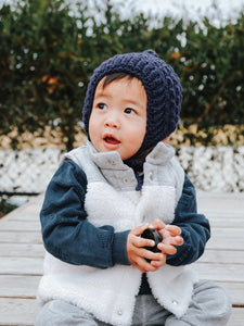 Navy Elliot Wool Knit Baby Bonnet