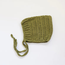 Load image into Gallery viewer, Olive Green Elliot Cotton Knit Baby Bonnet
