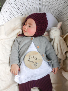 Plum Bell Wool Knit Baby Bonnet