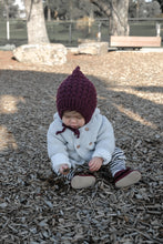 Load image into Gallery viewer, Plum Bell Wool Knit Baby Bonnet
