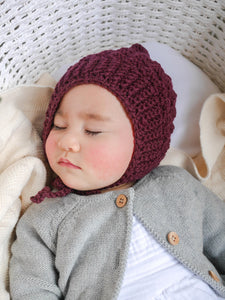 Plum Elliot Wool Knit Baby Bonnet