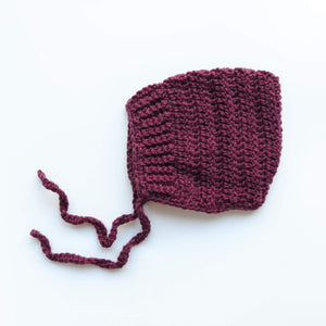 Plum Elliot Wool Knit Baby Bonnet