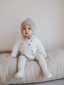 Speckled Grey Elliot Wool Knit Baby Bonnet